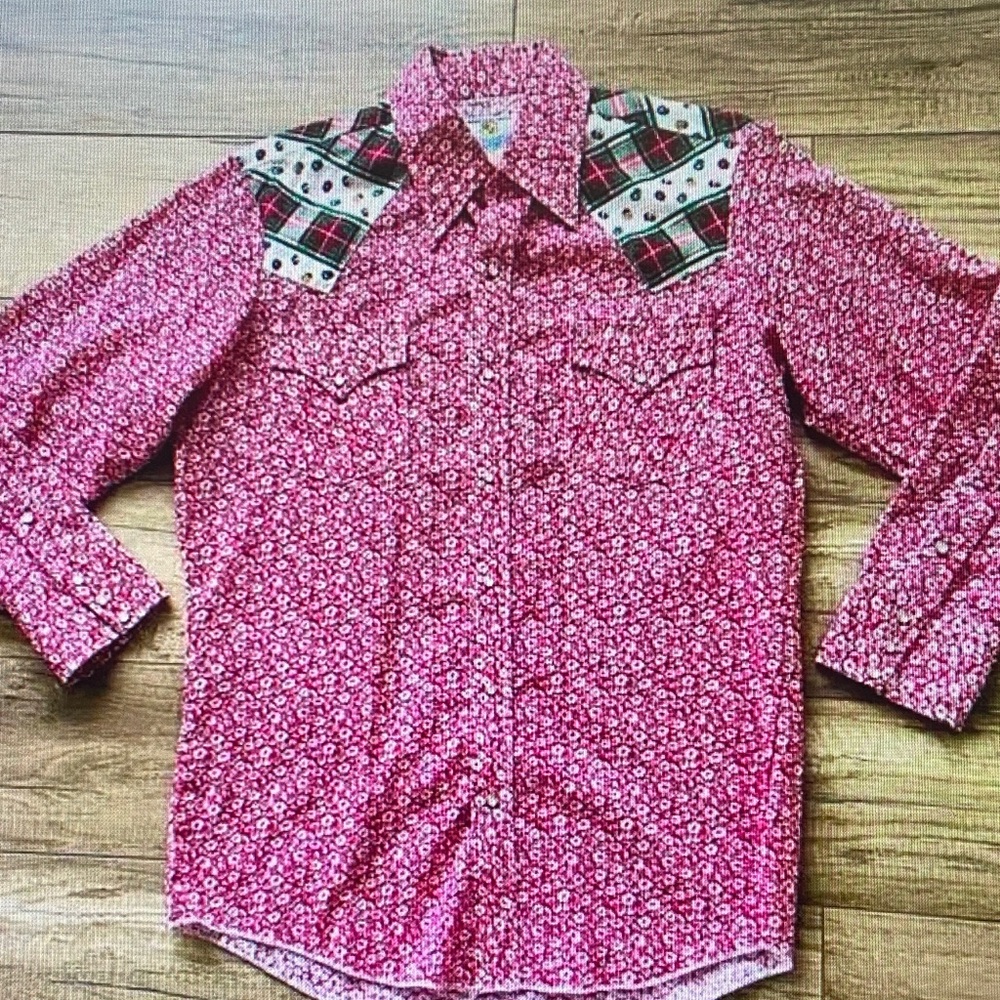 Men's Red Patterned Casual Button Down Shirt